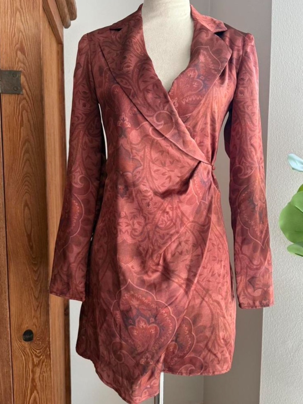 Gianni Bini Burnt Orange Paisley Wrap Mini Dress